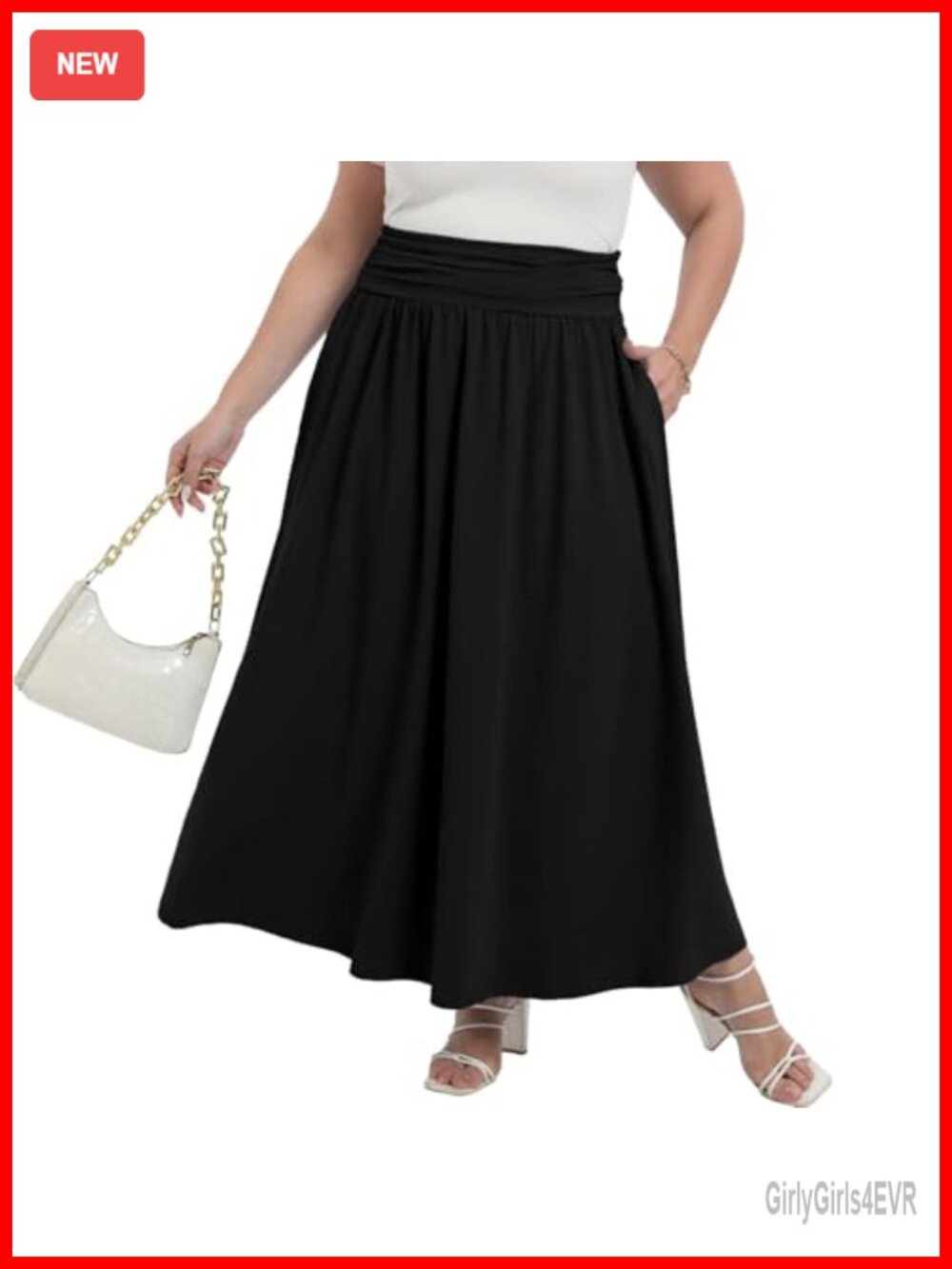 Plus Size A-Line Maxi Skirt with Pockets High Waisted Flowy Boho